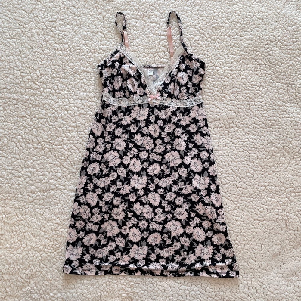Black Lace Pink and Black Floral Babydoll Dress